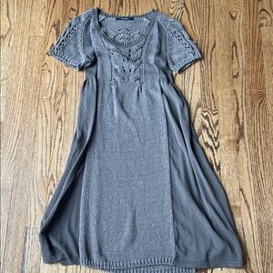 Knit Scoop Neck Short Sleeve Midi Dress - Gray/ taupe